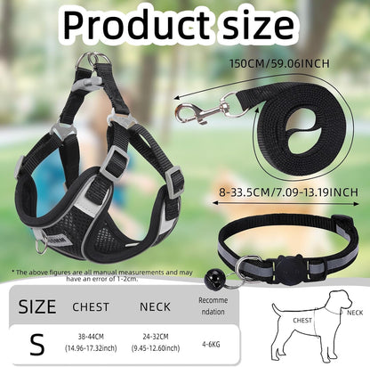 Dog Harness Medium Breathable Vest, Step-In Cat Puppy Collars and Lead Sets, Adjustable Dog Harness and Lead Set with Collar for Small Medium Pet Training or Walking Safety