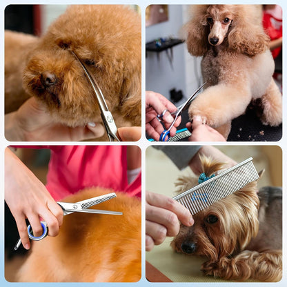 6 Pieces Dog Grooming Curved Scissor for Dog Professional Pet Grooming Scissors with Safety round Tip Stainless Steel Pet Hair Trimming Scissors Set with Storage Bag