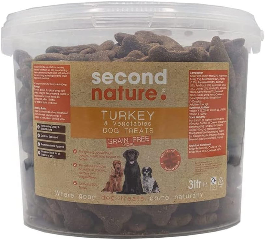 Grain Free Dog Treats Turkey & Vegetable 3L - Natural Dog Training Treats, Dog Biscuits & Snacks, & Healthy Dog Treats for Small Dogs & Large