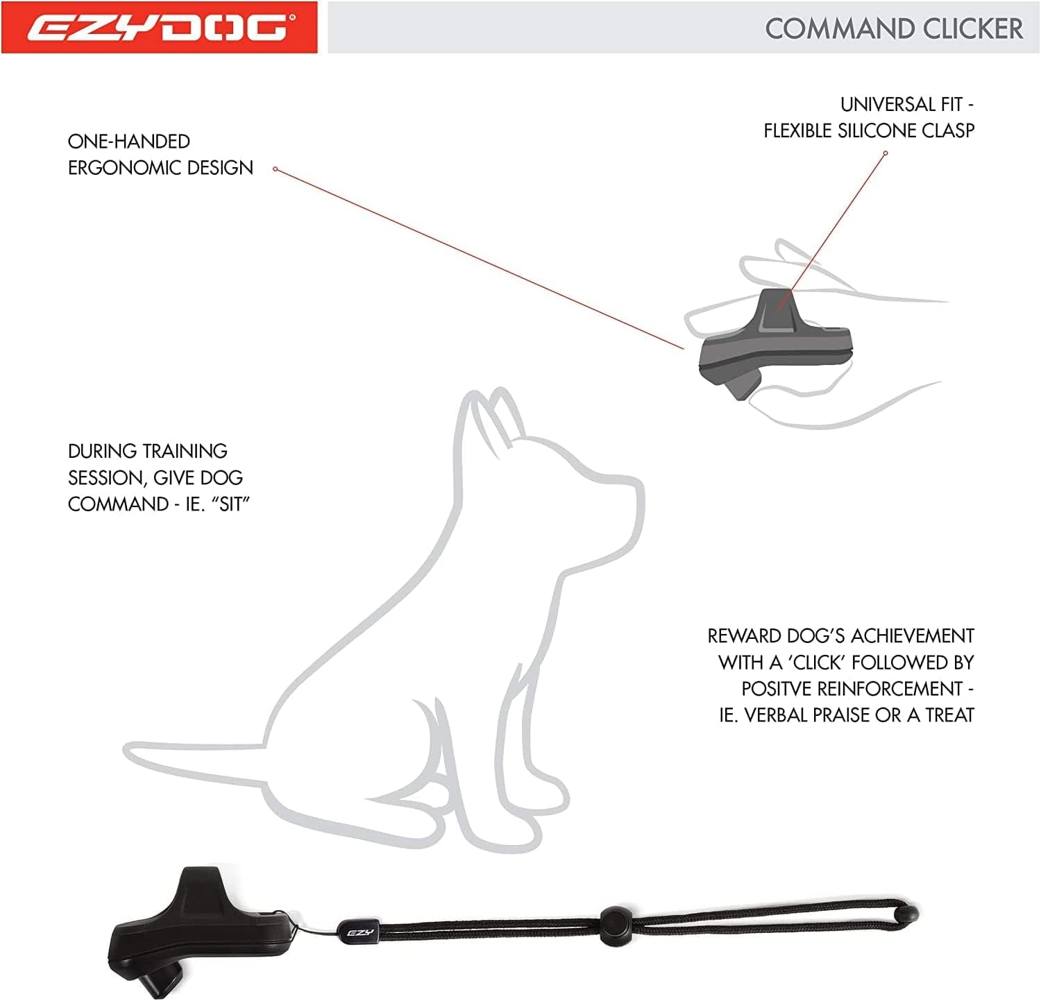 Command Dog Clicker | Dog Training, Training Clicker for Dogs, Dog Training Clickers, Puppy Training, Hands-Free, Positive Reinforcement, Wrist Strap, (Black)