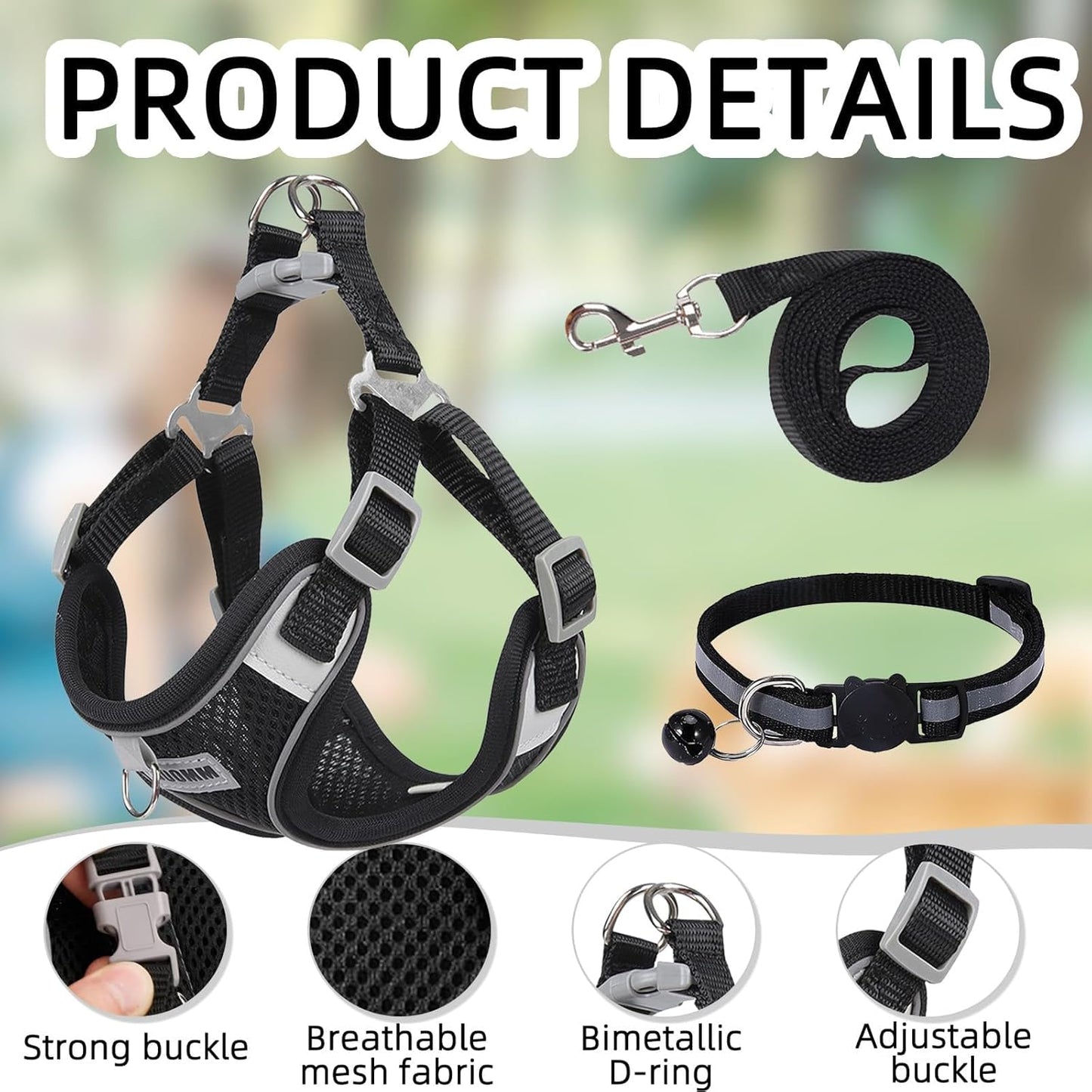 Dog Harness Medium Breathable Vest, Step-In Cat Puppy Collars and Lead Sets, Adjustable Dog Harness and Lead Set with Collar for Small Medium Pet Training or Walking Safety