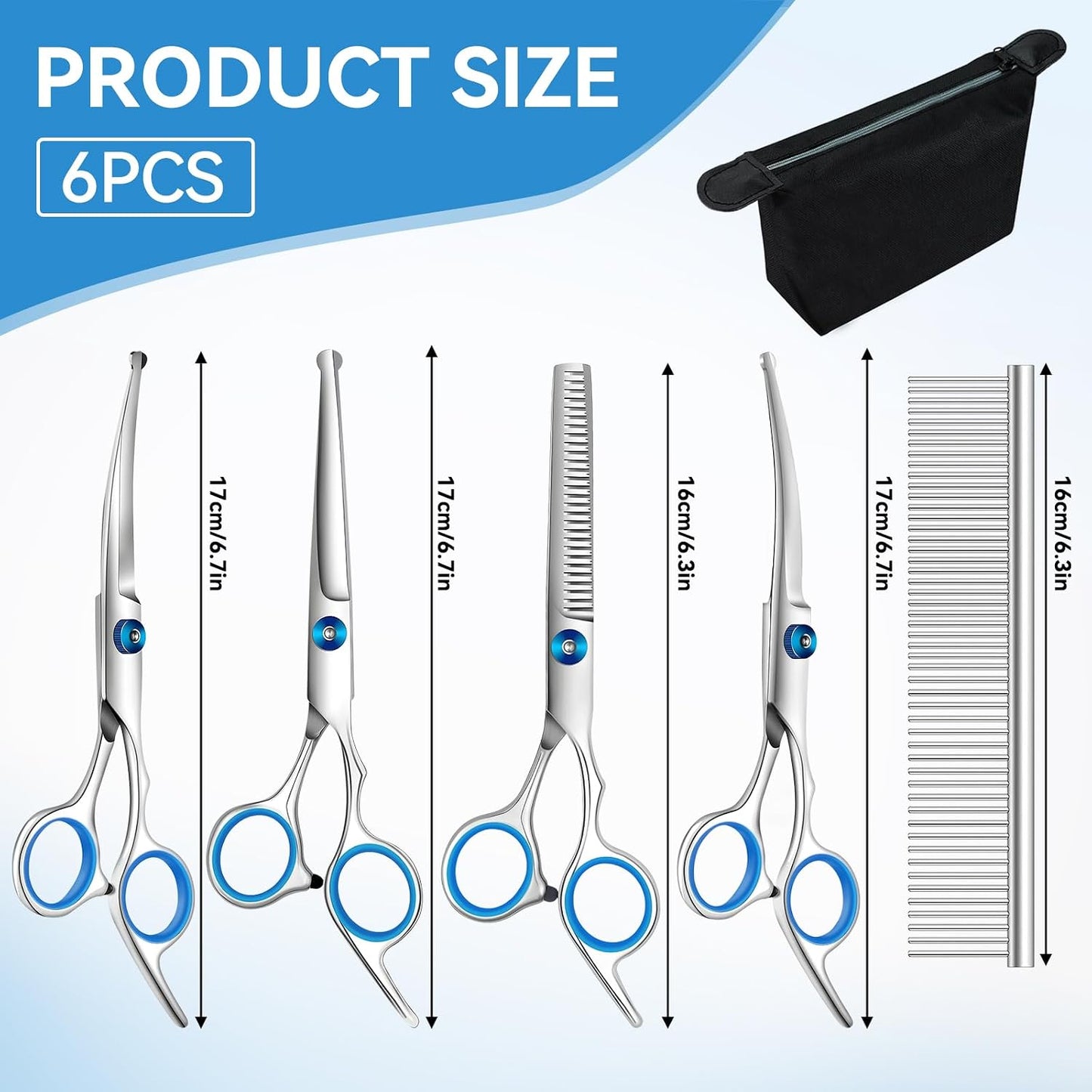 6 Pieces Dog Grooming Curved Scissor for Dog Professional Pet Grooming Scissors with Safety round Tip Stainless Steel Pet Hair Trimming Scissors Set with Storage Bag