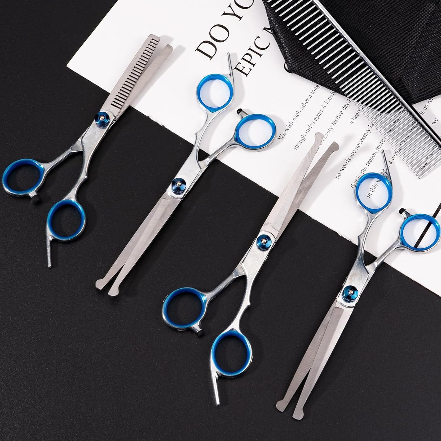 6 Pieces Dog Grooming Curved Scissor for Dog Professional Pet Grooming Scissors with Safety round Tip Stainless Steel Pet Hair Trimming Scissors Set with Storage Bag