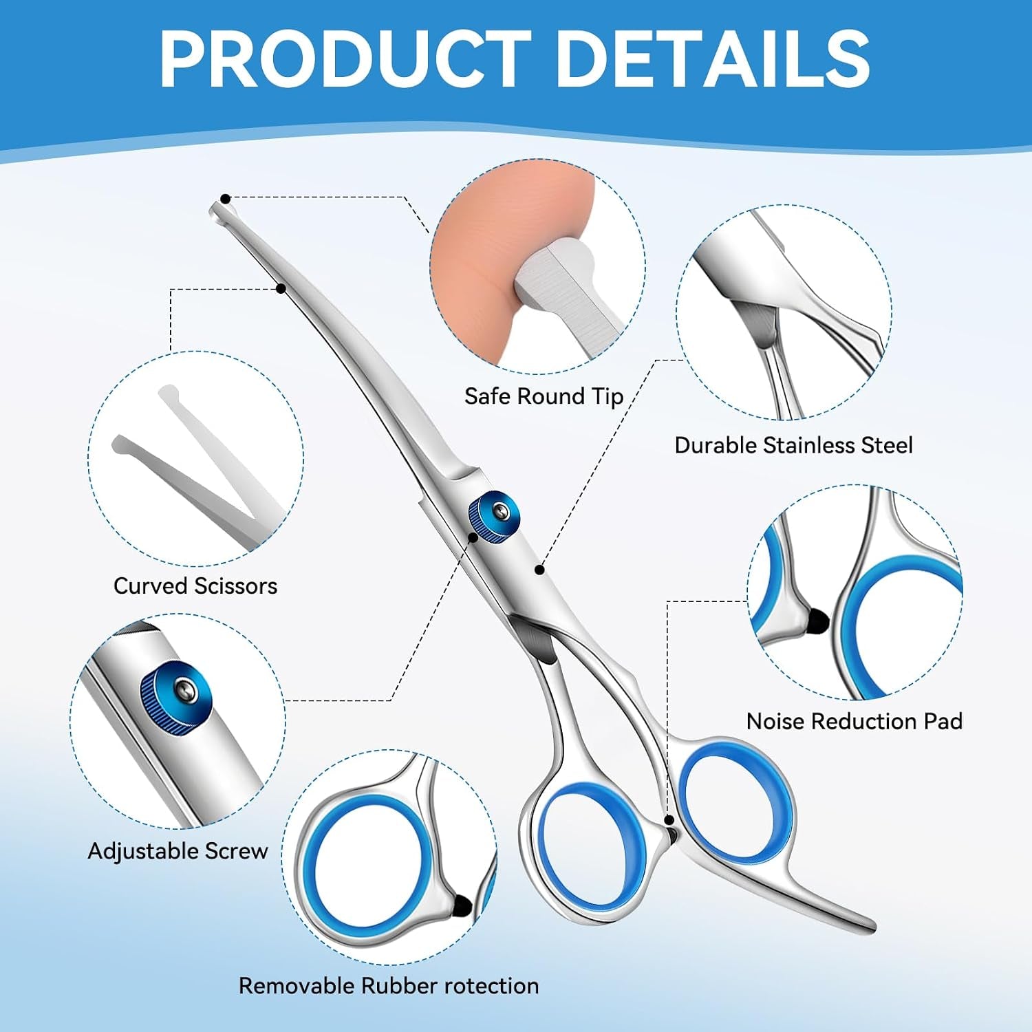 6 Pieces Dog Grooming Curved Scissor for Dog Professional Pet Grooming Scissors with Safety round Tip Stainless Steel Pet Hair Trimming Scissors Set with Storage Bag